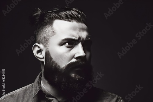 haircut stylish man bearded portrait white Black