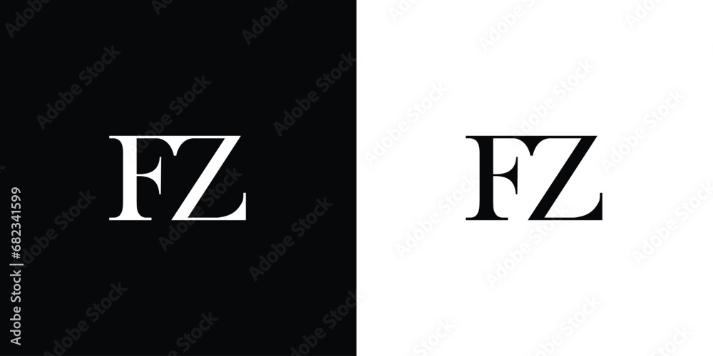 Abstract Alphabets Letters FZ or ZF Logo in black and white color - obrazy, fototapety, plakaty 