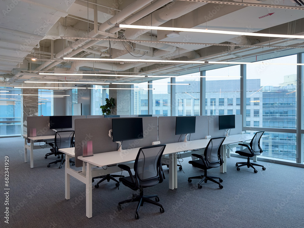 Interior of modern empty office building.Open white ceiling design.