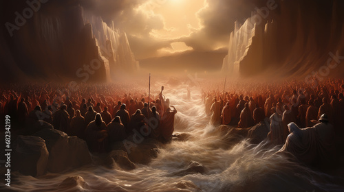 religious motifs illustration moses and the red sea miracle photo