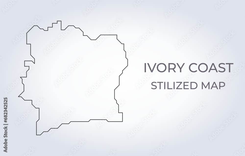 Map of Ivory Coast in a stylized minimalist style. Simple illustration of the country map.