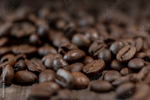 Coffee beans background, texture with copy space.