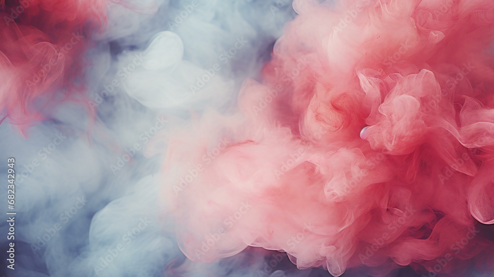 Ethereal Pink Smoke Fusing with Blue Mist in a Delicate Abstract Aerial Dance