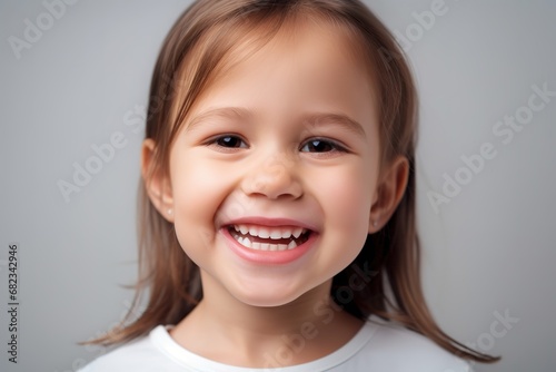 portrait little girl with perfect kids smile close up, happy little girl with beautiful white milk tooth, child dental care and stomatology, dentistry.