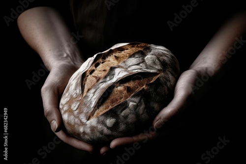 background black baker hands bread baked freshly loaf A