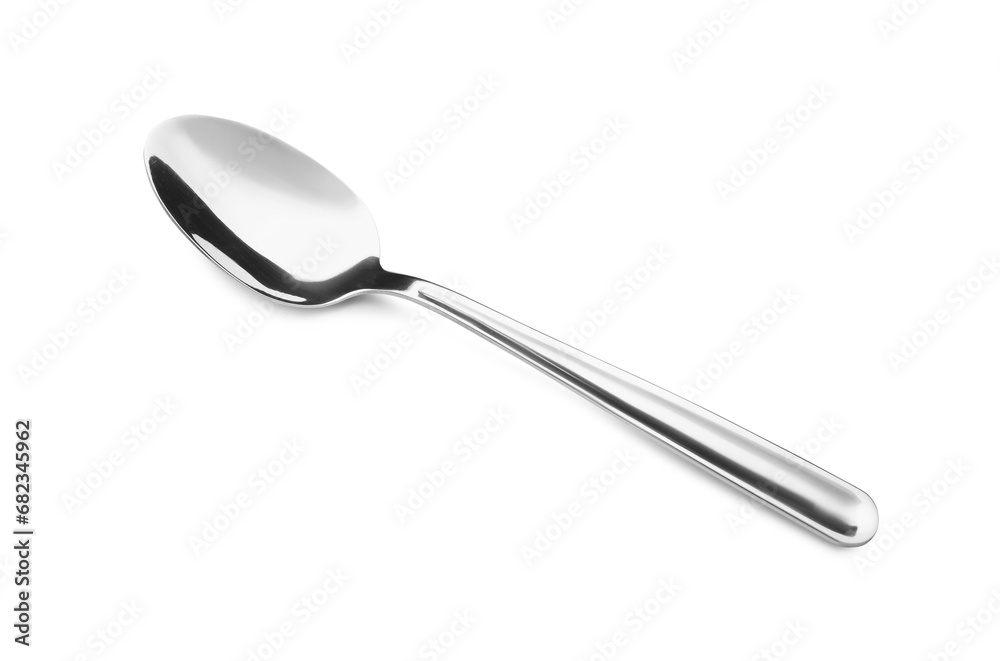 One new shiny spoon isolated on white One new shiny spoon isolated on white