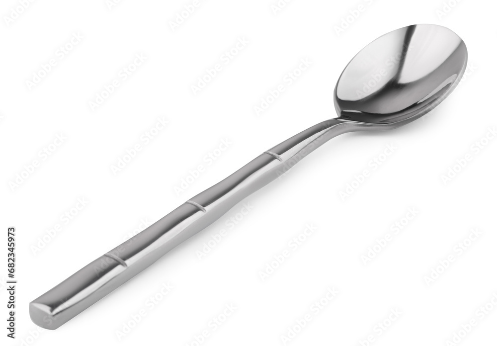 One new shiny spoon isolated on white One new shiny spoon isolated on white