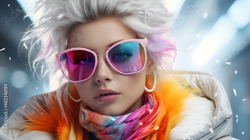 fashion woman wears fur and sunglasses winter fashionable