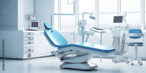 In the healthcare dentistry setting dental chair accompanied by medical diagnosis equipment
