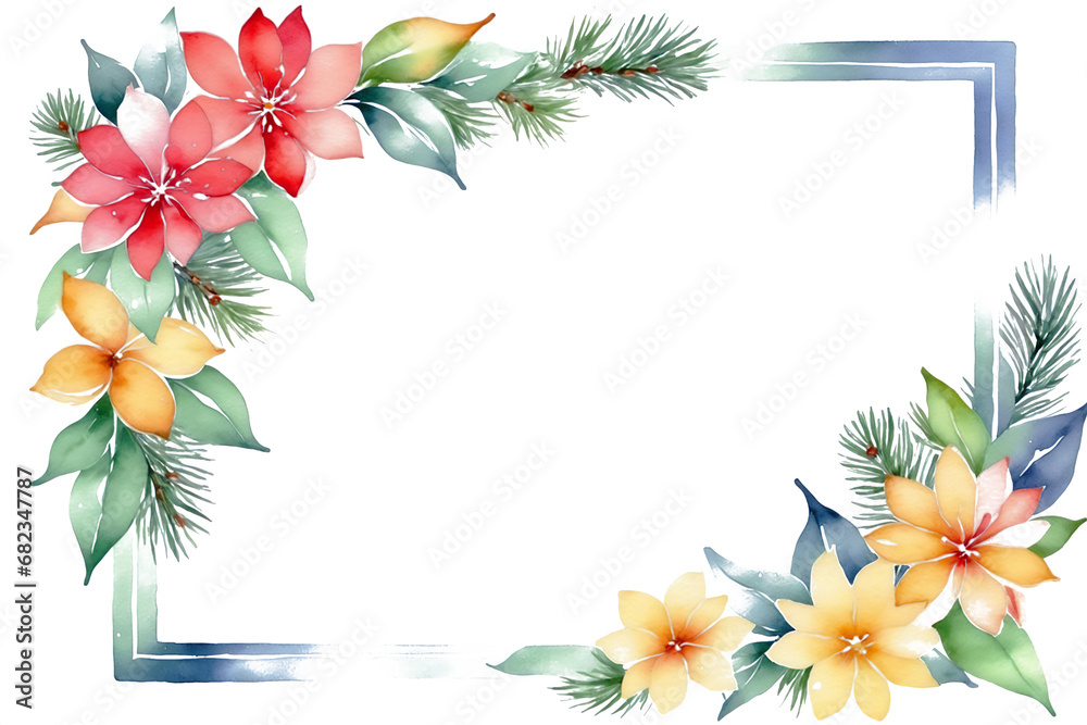 frame of watercolor summer flowers card page template transparent background
