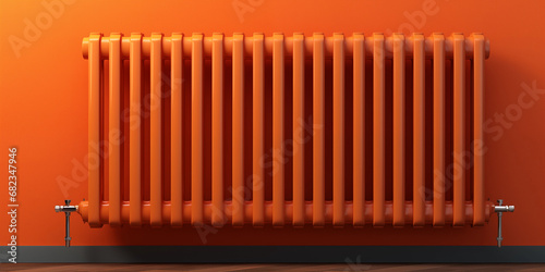 orange heating radiator near an orange wall photo