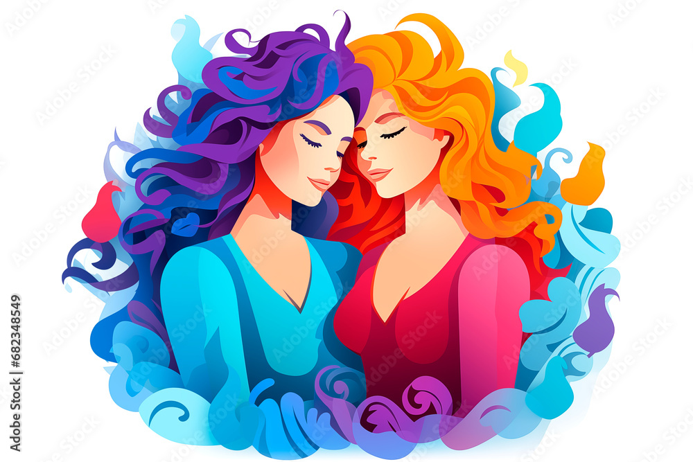 Lesbian couple hugging each other, pride month concept
Lesbian couple hugging each other, pride month concept