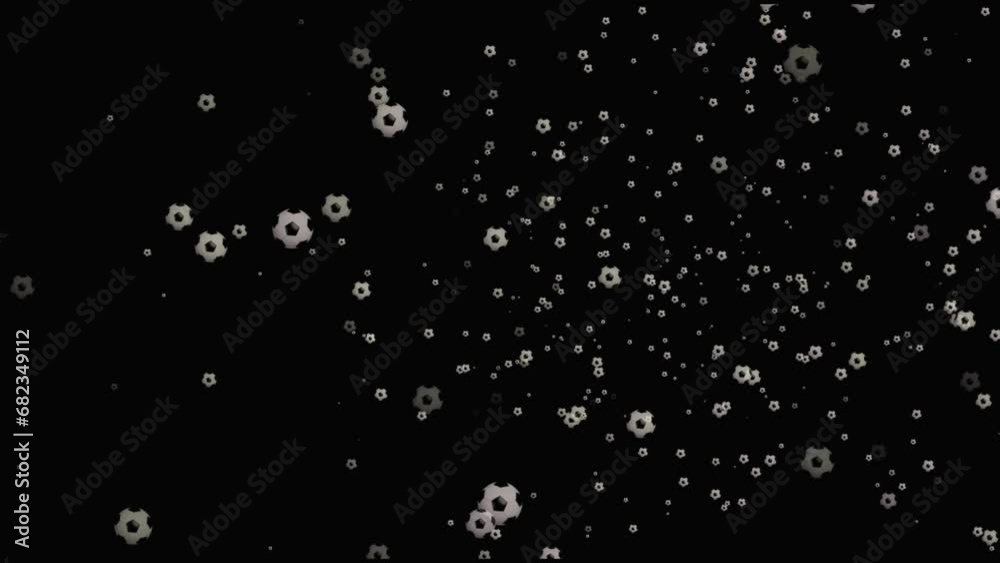 Real soccer balls in space are depicted in a seamless vector picture with a dark background. Real soccer balls in space are depicted in a seamless vector picture with a dark background.