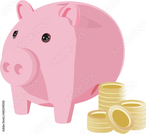 Cute piggy bank with coins 