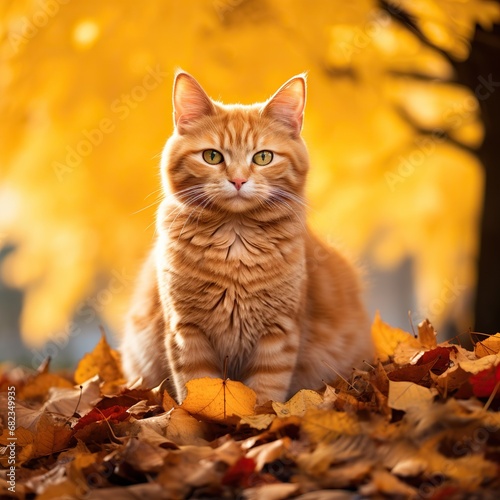 cat in autumn leaves