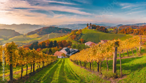 stunning autumn nature of austria panorama view of vineyard and hills in autumn south styria gamlitz austria eckberg europe popular travel destination concept of an ideal resting place