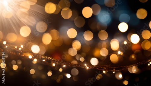 festive bokeh dark blurred christmas lights background with happy holiday party glow and warm flare