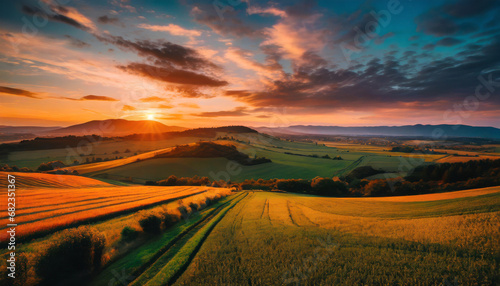sunset over the field captivating 4k time lapse majestic sunrise sunset landscape with stunning nature s light and rolling colorful clouds generative ai