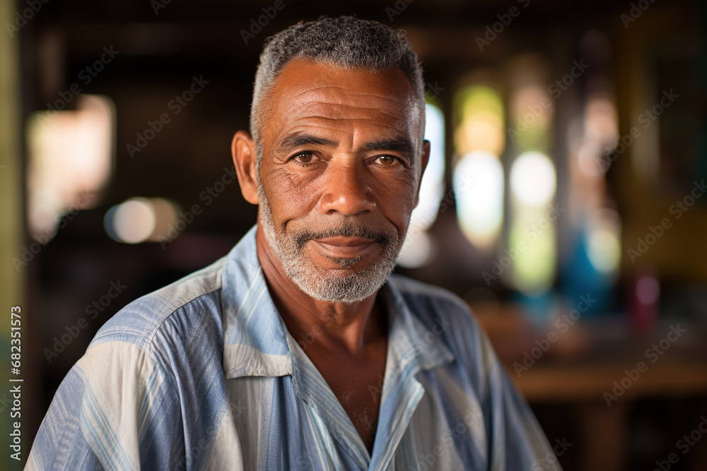 Portrait of a Brazilian handsome cheerful tanned middle-aged man looking at the camera, male ethnic shot