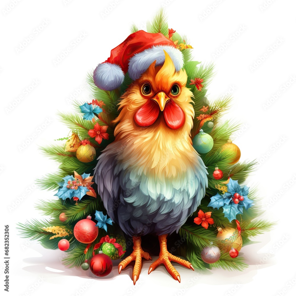 chicken and christmas tree