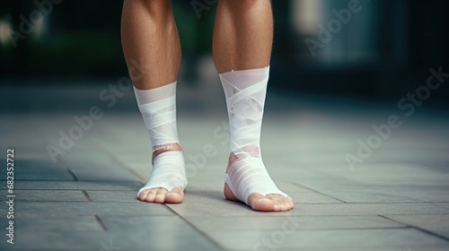 Close-up of Athlete Wrapping Ankle Outdoors After Injury