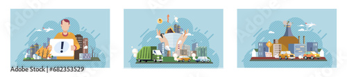 Industrial pollution. Dirty waste. Environmental pollution. Vector illustration. Industrial pollution is harming both wildlife and humhealth Dirty water in our rivers is sign industrial negligence