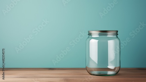 A simple backdrop with a clear empty glass jar front and center AI generated illustration photo