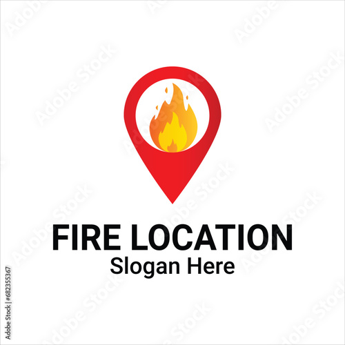 Fire Location Logo. Hot Space Vector. Flame Pin Logo Design Element. Burning Spot For Fire Fighters.
