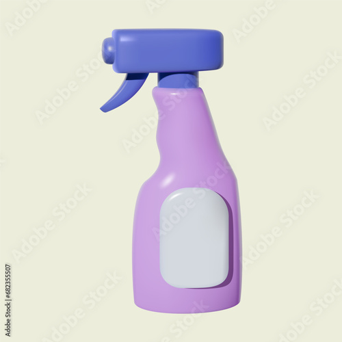 3D violet disinfectant spray or multi-surface spray in side view, isolated on a white background.