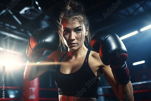 Determined Female Boxer in the Ring Ready for Action