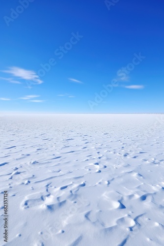 A sprawling untouched snowy field under a cloudless bright blue sky AI generated illustration