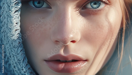 A Mesmerizing Portrait of a Woman with Captivating Blue Eyes
