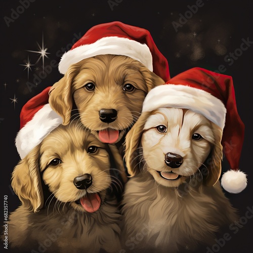 two dogs in santa hats © Man888