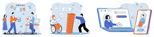 Social welfare. Vector illustration. International cooperation is vital for addressing global social welfare challenges Multiethnic societies benefit from inclusive social welfare policies