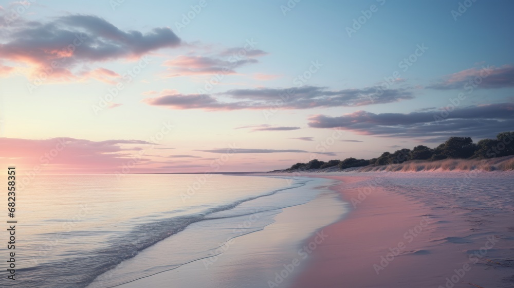 A tranquil empty beach at dawn AI generated illustration A tranquil empty beach at dawn AI generated illustration