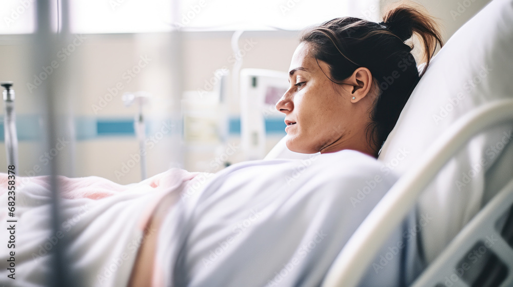 femme malade allongée sur un lit d’hôpital femme malade allongée sur un lit d’hôpital