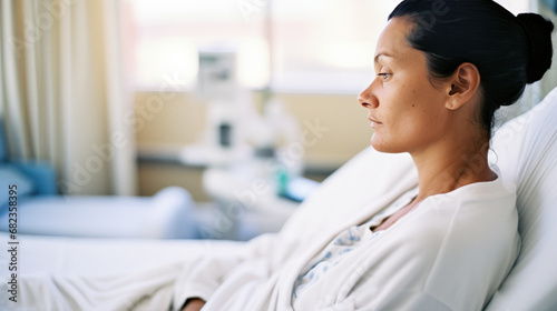 femme malade allongée sur un lit d’hôpital photo