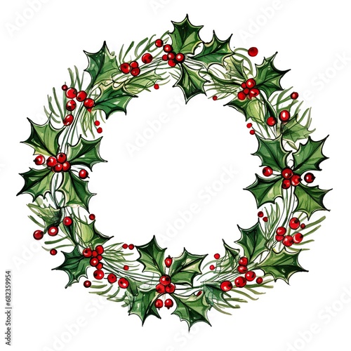 christmas wreath with holly berries