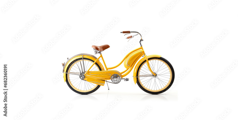 yellow bicycle on white background, bicycle isolated on white background. Generative Ai content