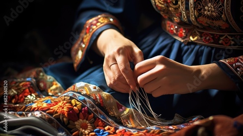 Woman engaged in embroidery photo