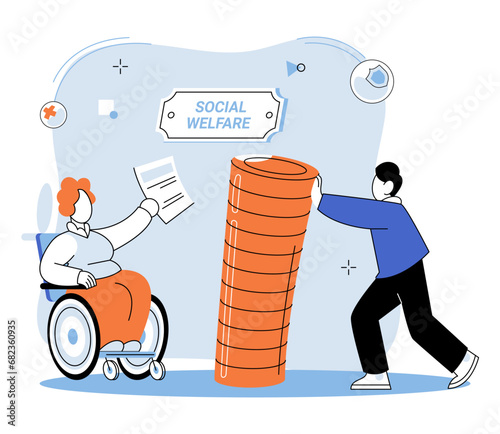 Social welfare. Vector illustration. Aid and assistance programs aim to uplift individuals and communities through social welfare efforts Volunteering is powerful way to contribute to social welfare