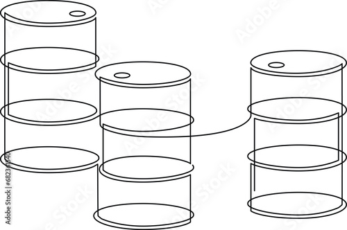 Set of Metal barrels for oil. Continuous line drawing. Vector illustration.