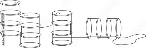 Set of Metal barrels for oil. Continuous line drawing. Vector illustration.