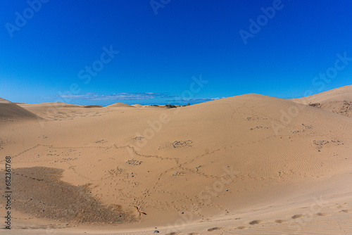 Gran Canaria Maspalomas. Shot from the Dunes with Sand and Sun and the Beach.