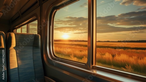 Interior of a seating train carriage for travel © cherezoff