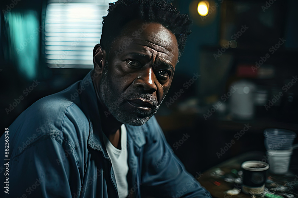 Portrait of a reflective African man in contemplative mood perfect for dramatic character study or emotional depth themes Portrait of a reflective African man in contemplative mood perfect for dramatic character study or emotional depth themes