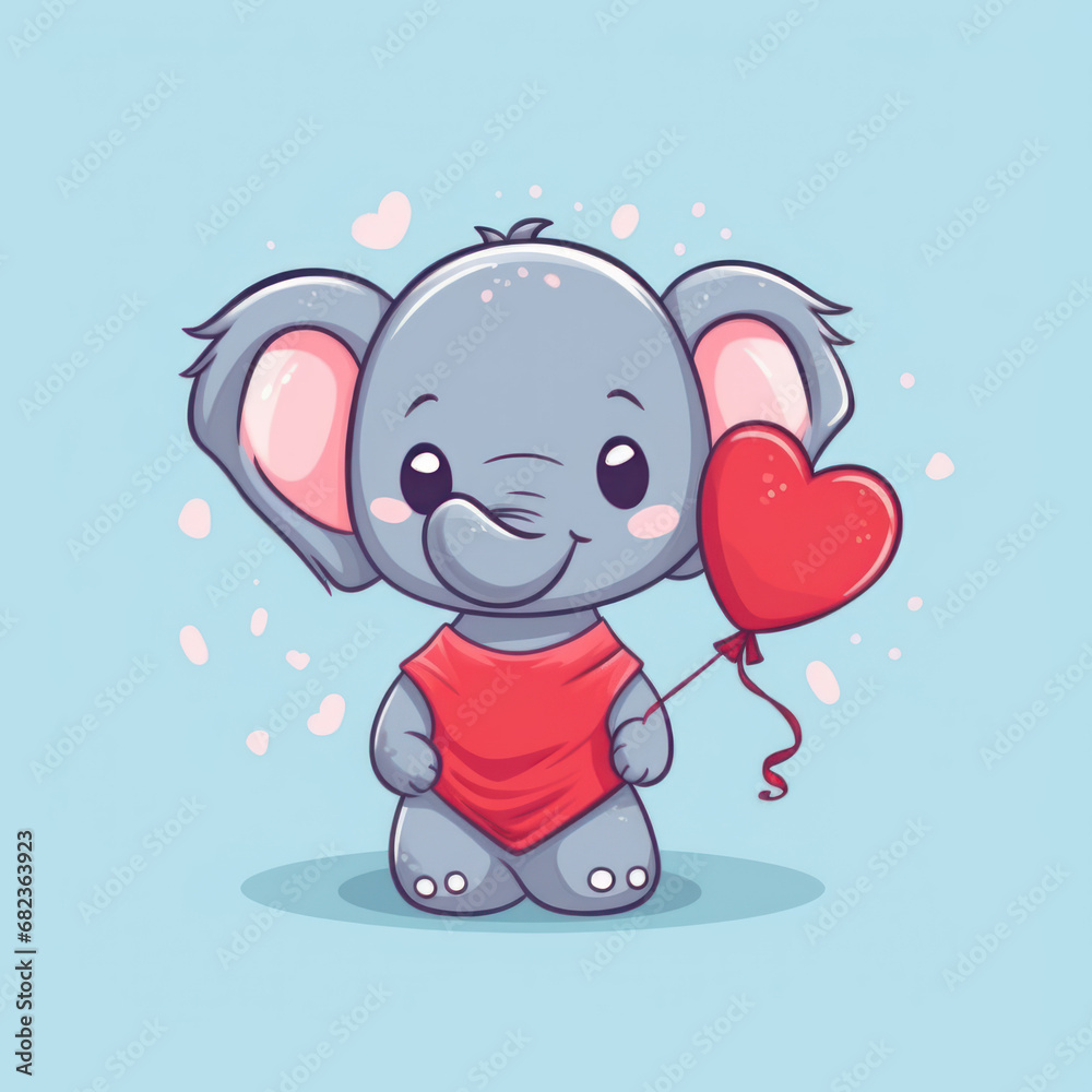 Obraz premium Sweet elephant holding a ruby red balloon simplified 