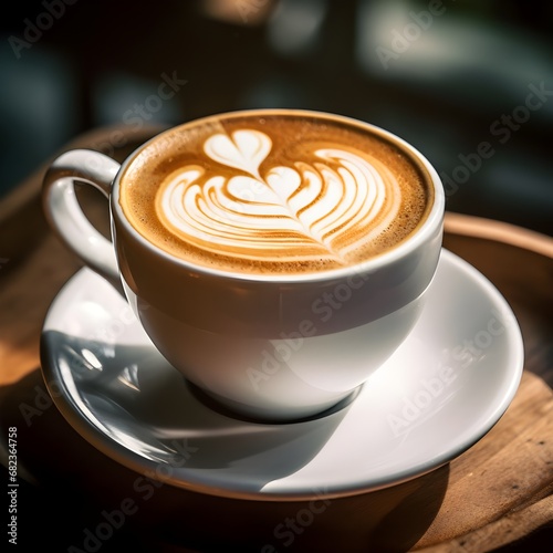 Cuppuccino mit verziertem Milchschaum, Generative AI