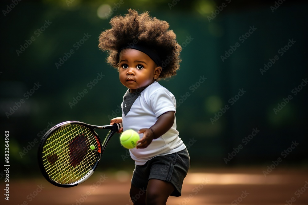 Baby With Racket Lovely african american little girl baby with tennis racket Stock Photo ...