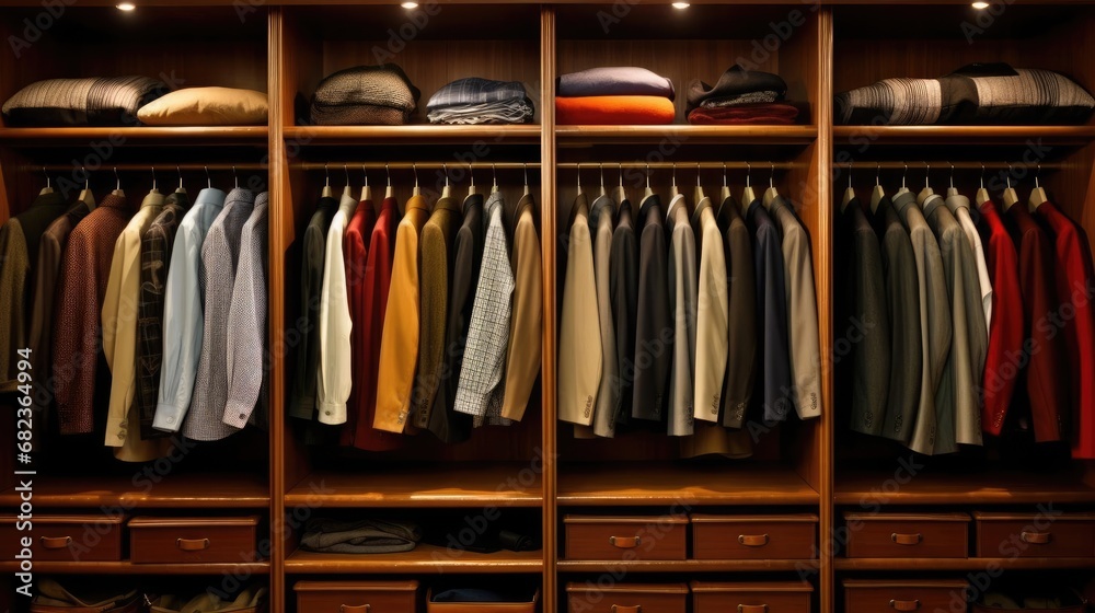 Dressing room with wardrobe and clothes